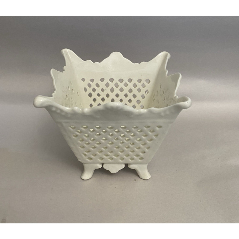 Vintage Midcentury Italian Reticulated Porcelain Cache Pot 5"x5"x5"